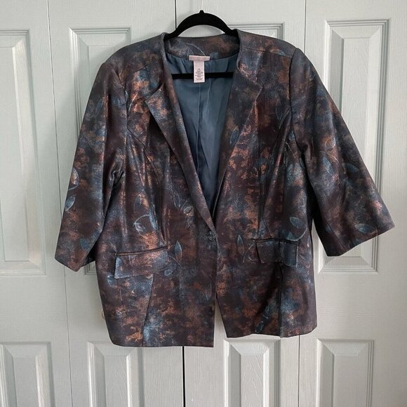 Catherines Jackets & Blazers - Maggie Barnes Catherines Womens Blazer Jacket Coat Iridescent Copper Blue 1X